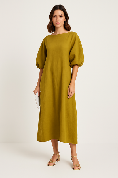 Comfortable Flowy Maxi Dress with Puff Sleeves