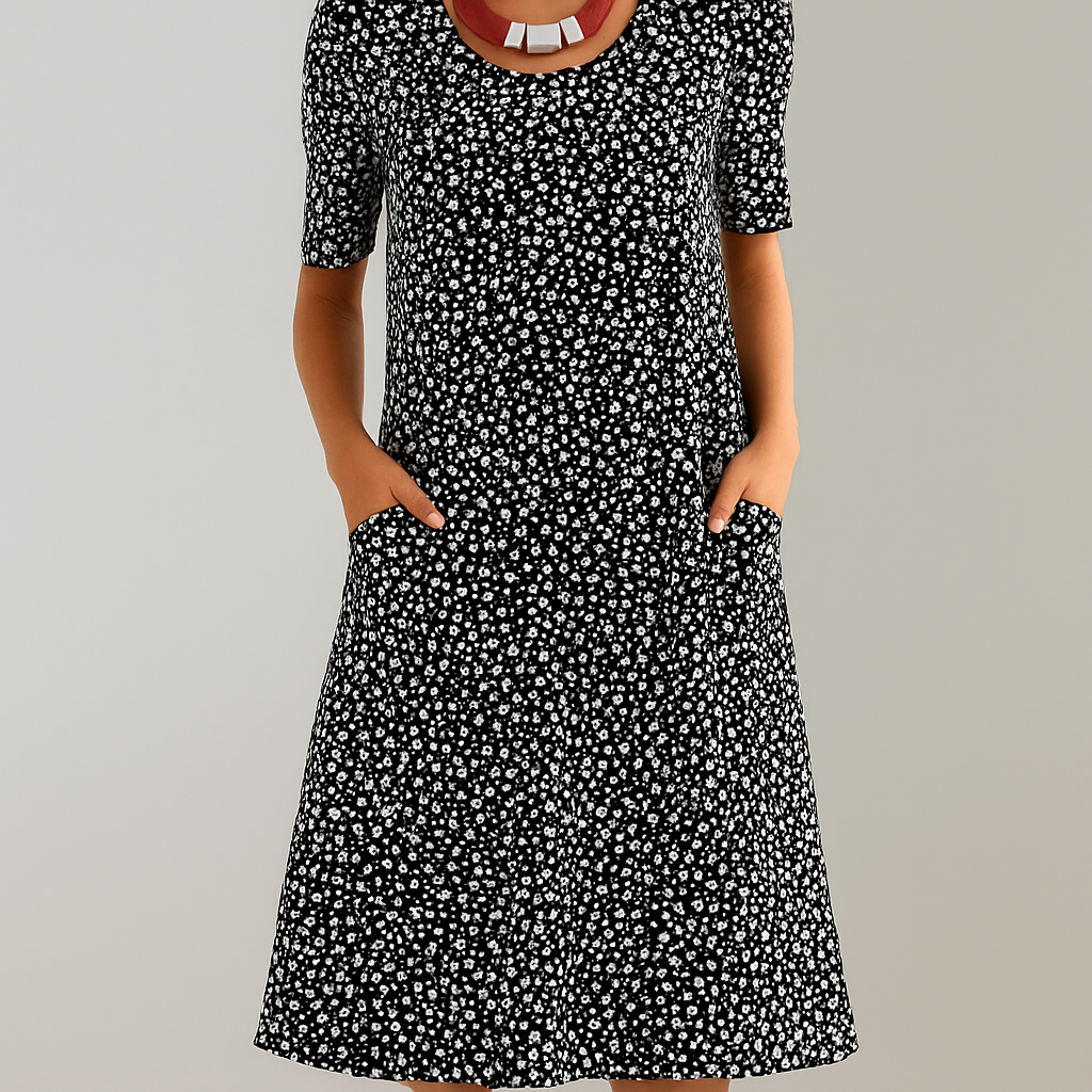 Stylish Mid Length Dress with Pockets - Vossary