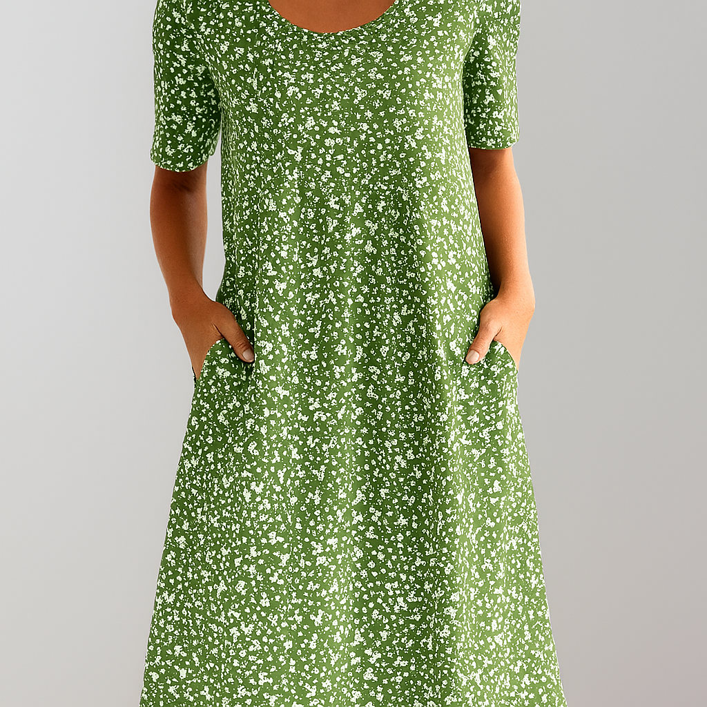 Stylish Mid Length Dress with Pockets