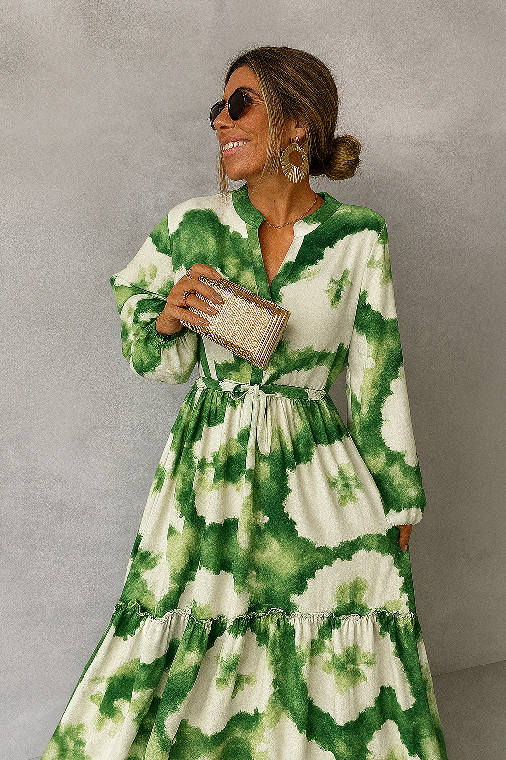 Elegant Long Sleeve V Neck Maxi Dress - Vossary