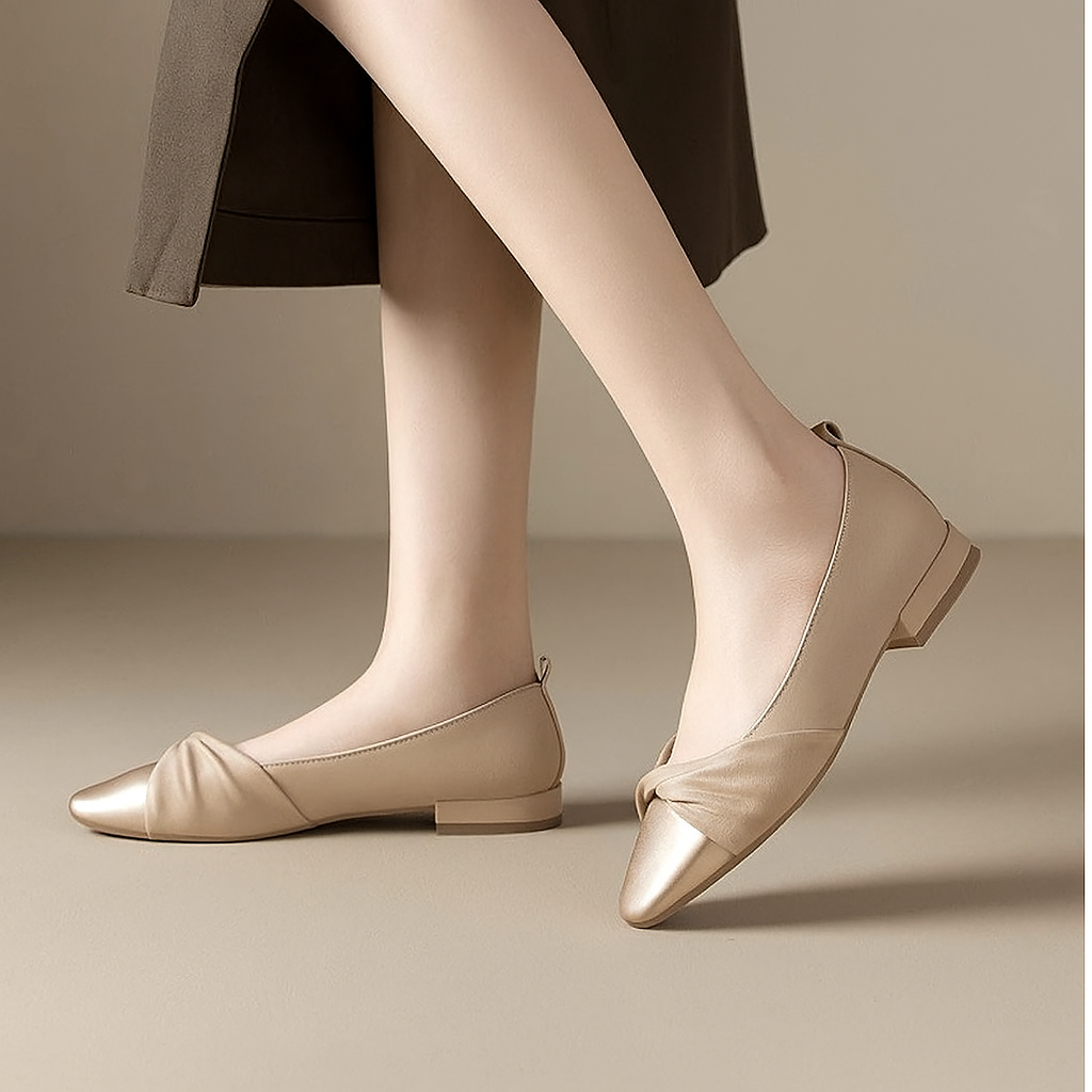 Comfortable Flat Leather Pumps for Women - Vossary