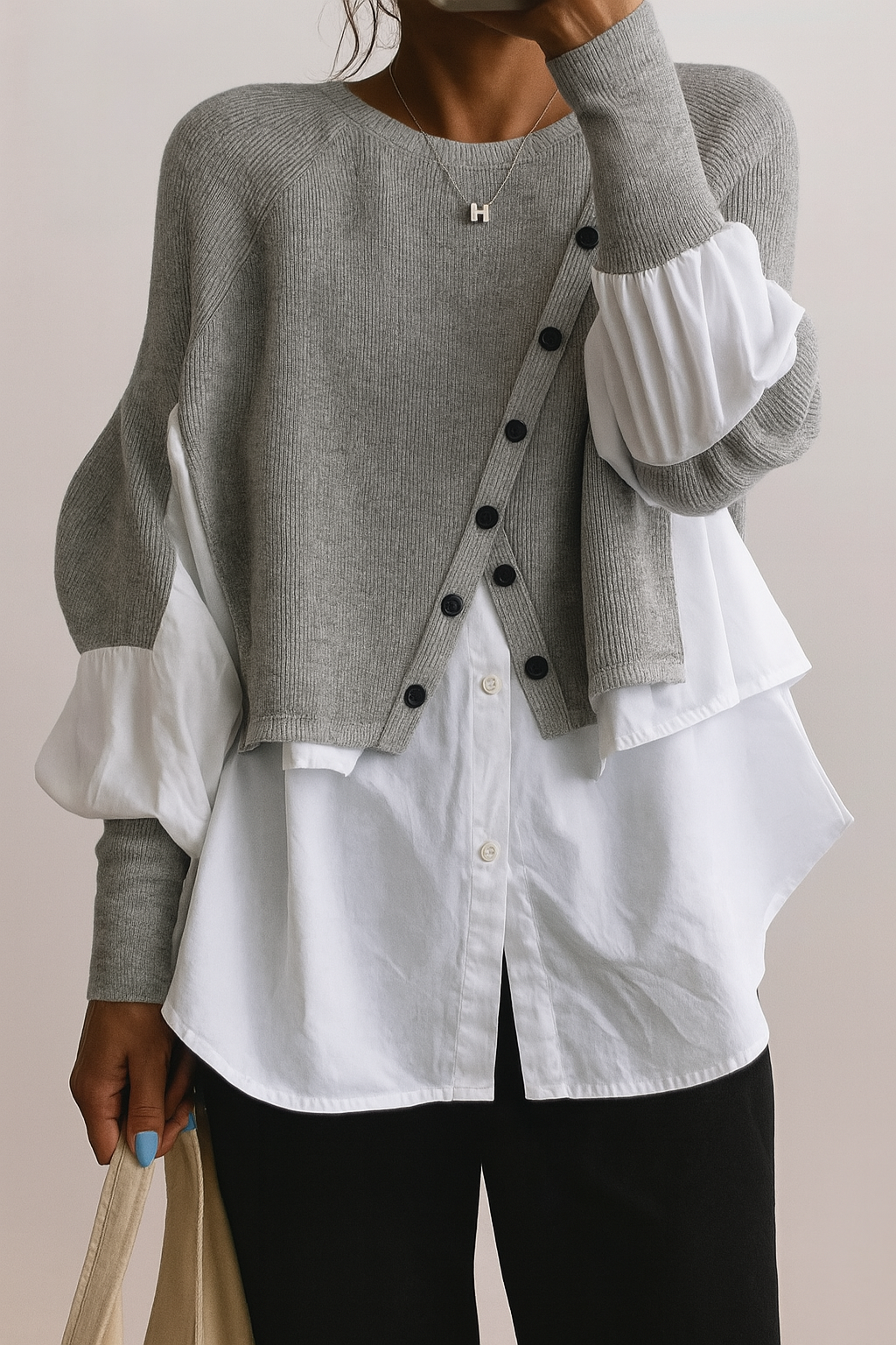 Versatile Pullover with Detachable White Top - Vossary