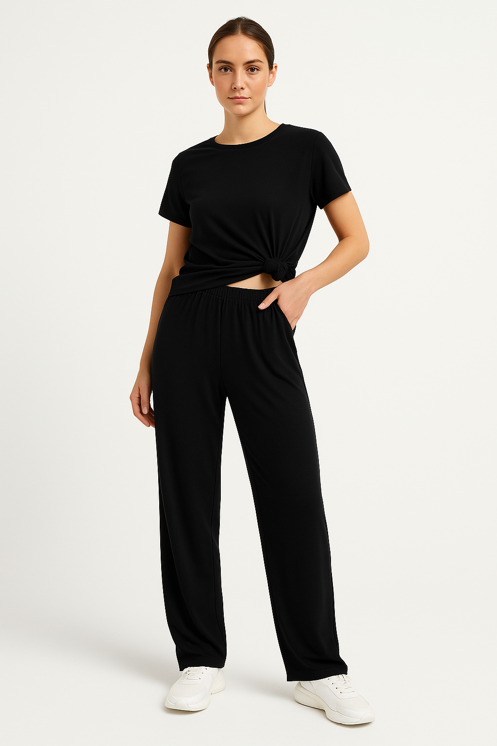 Comfy Women's Lounge Set with Short Top and Wide Leg Pants