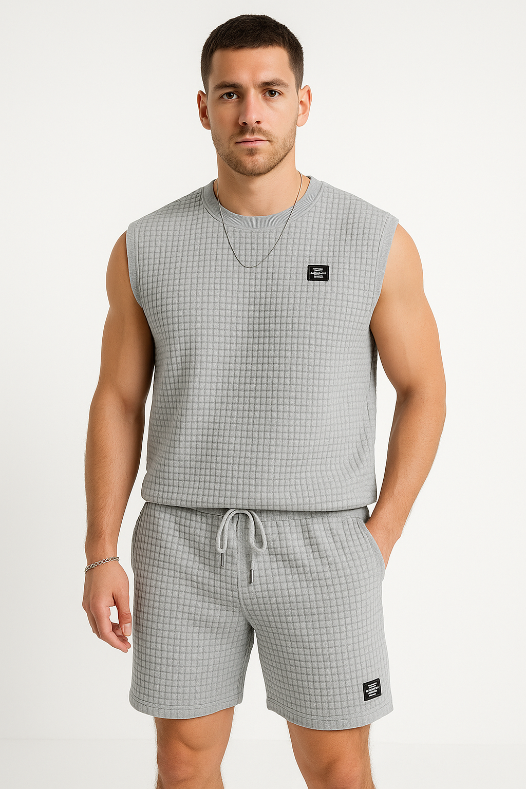 Men's Waffle Knit Lounge Set with Tank Top