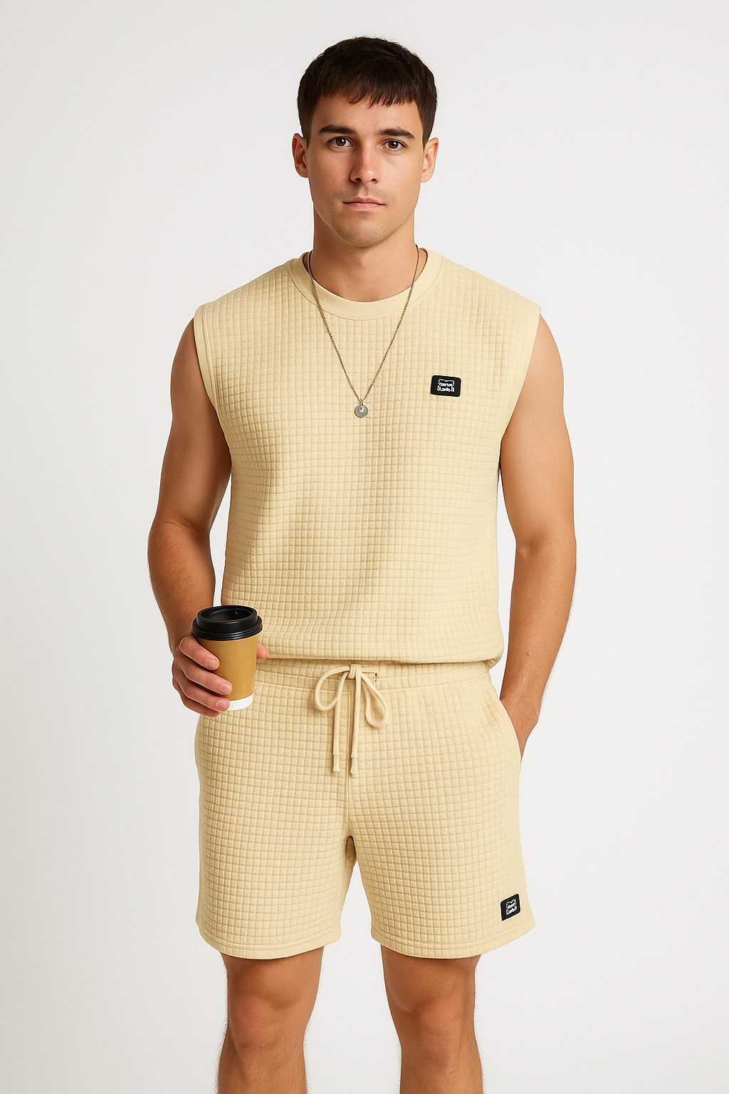 Men's Waffle Knit Lounge Set with Tank Top