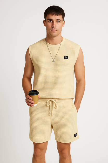 Men's Waffle Knit Lounge Set with Tank Top