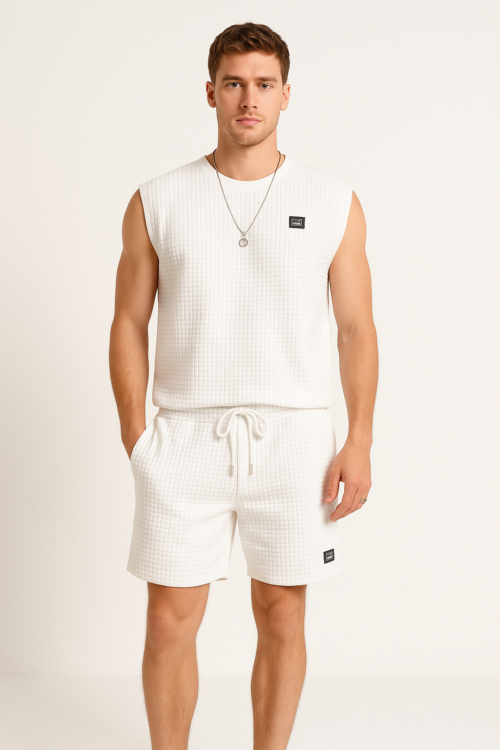 Men's Waffle Knit Lounge Set with Tank Top - EasyApparels