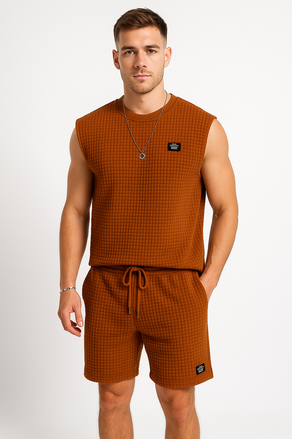 Men's Waffle Knit Lounge Set with Tank Top