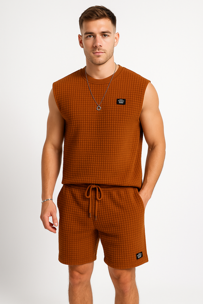 Men's Waffle Knit Lounge Set with Tank Top
