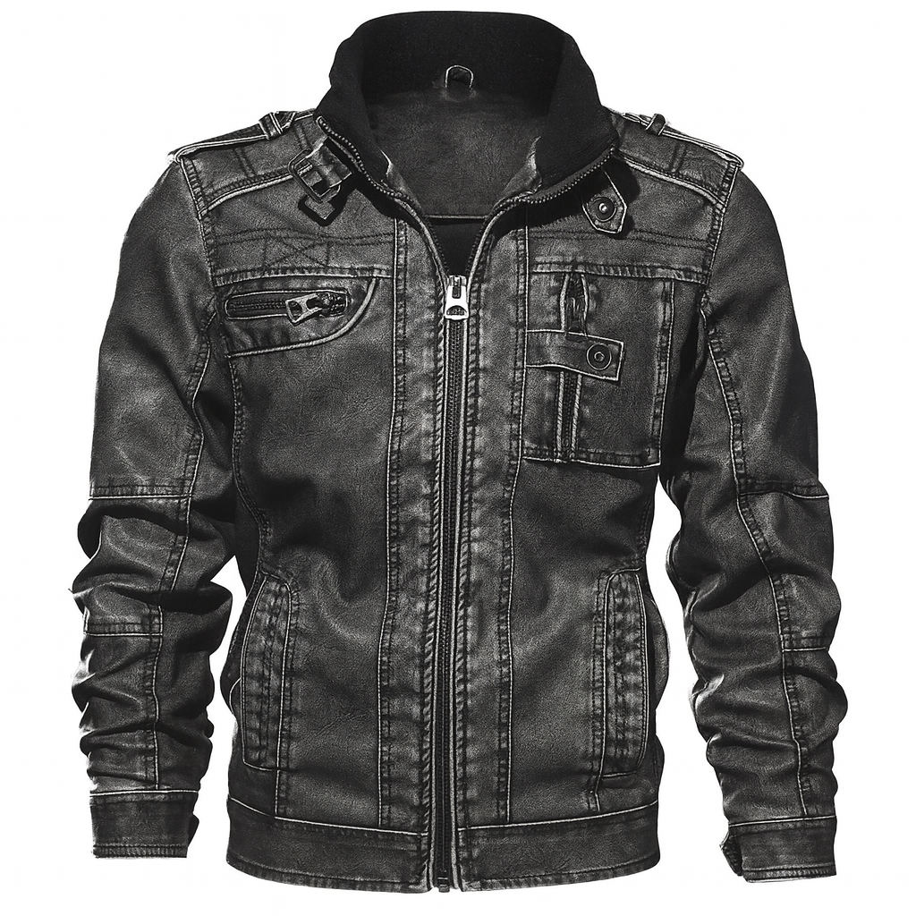 Men's Genuine Biker Leather Jacket - Vossary