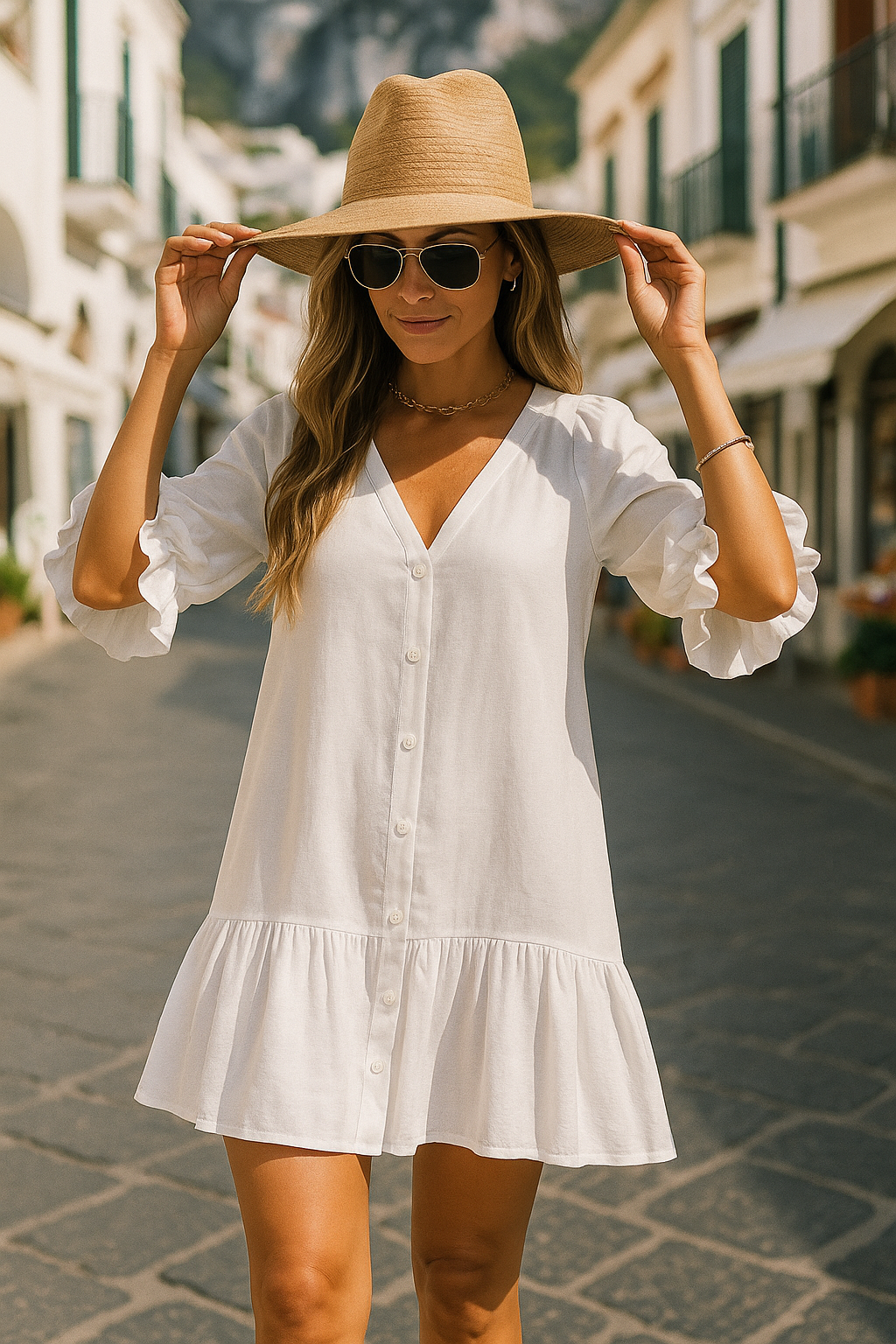Chic Ruffled Linen Summer Dress - EasyApparels