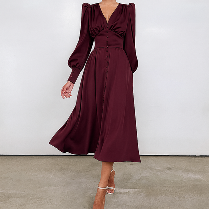 Soft Ruffled Neckline Midi Dress