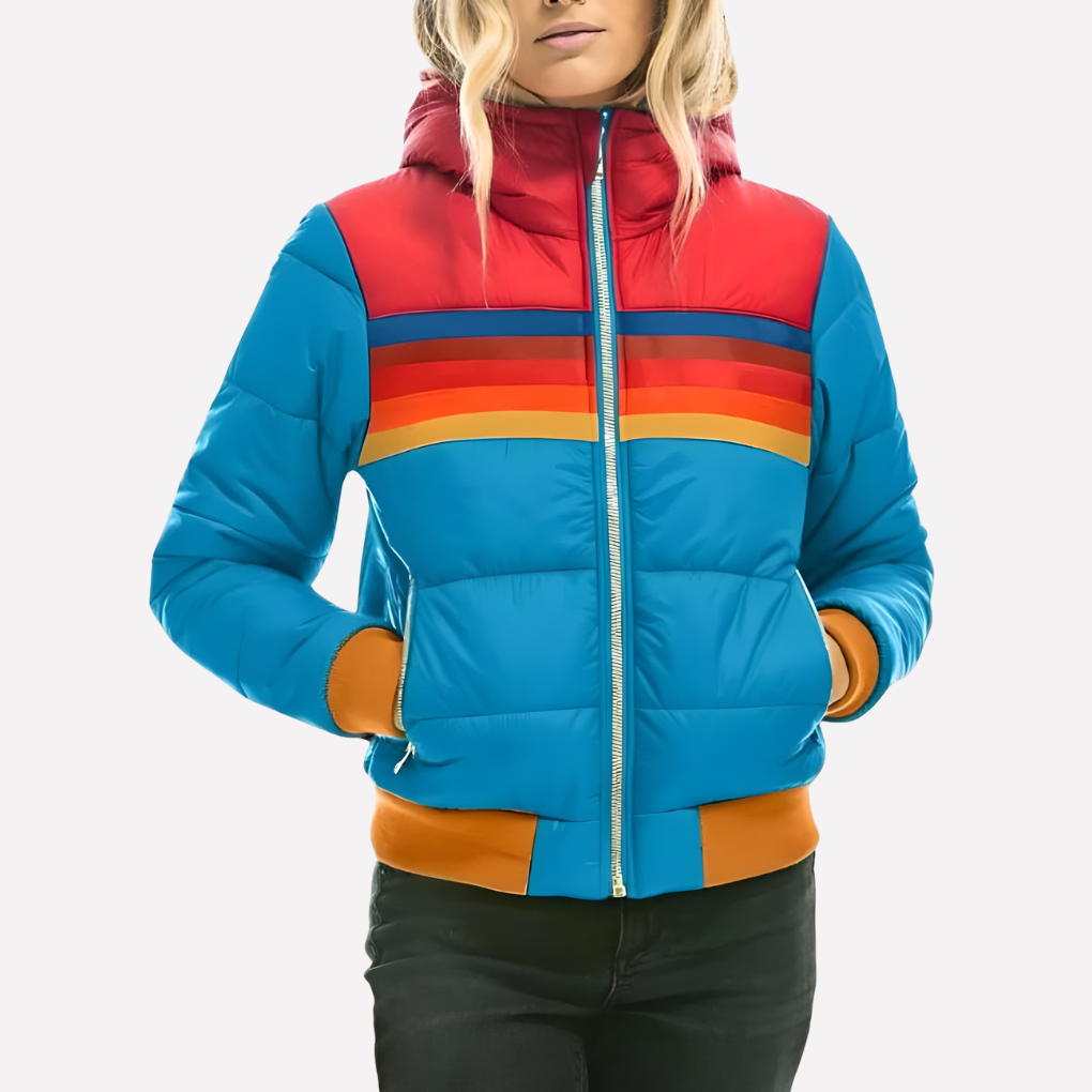 Warm Padded Coat for Women with Hood and Zip - Vossary