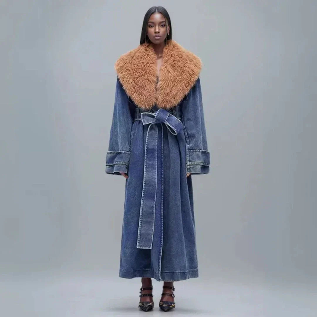 Luxurious Fake Fur Oversized Jeans Jacket - EasyApparels