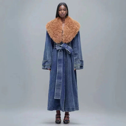 Luxurious Fake Fur Oversized Jeans Jacket - EasyApparels