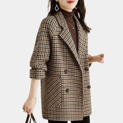 Classic Plaid Double Button Women's Coat - EasyApparels
