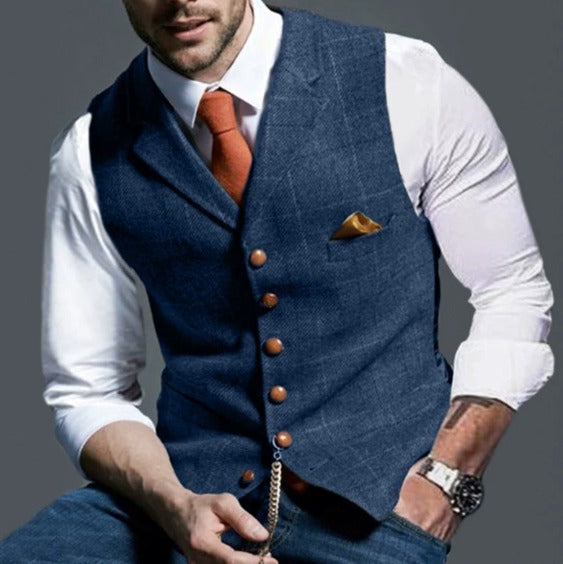 Traditional Mens Vest with Lapel Collar - Luxicro