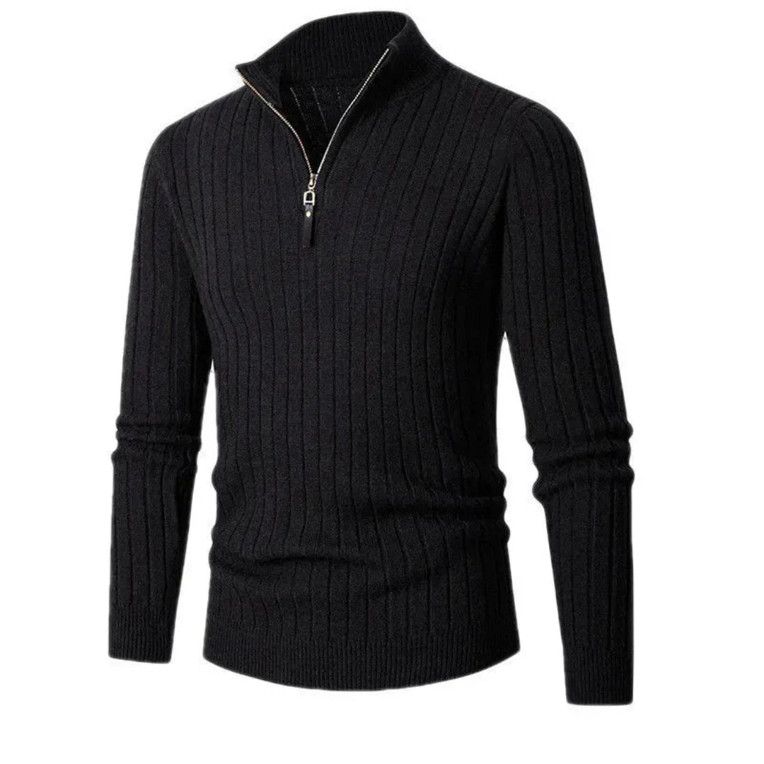 Classic Textured Zipper Pullover Sweater