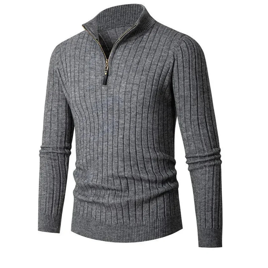 Classic Textured Zipper Pullover Sweater