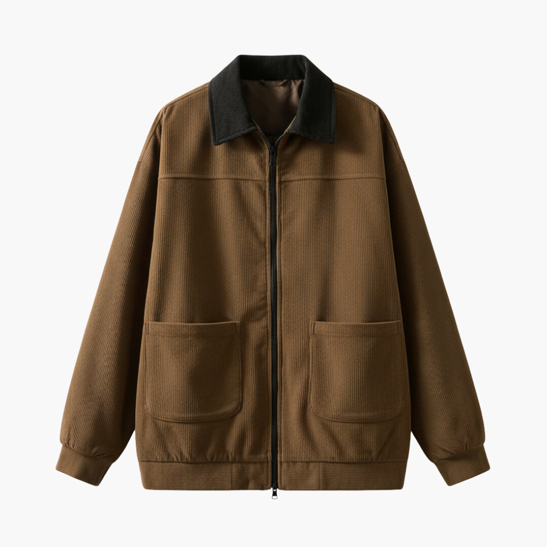 Classic Men's Zip Up Leather Jacket with Pockets - Vossary