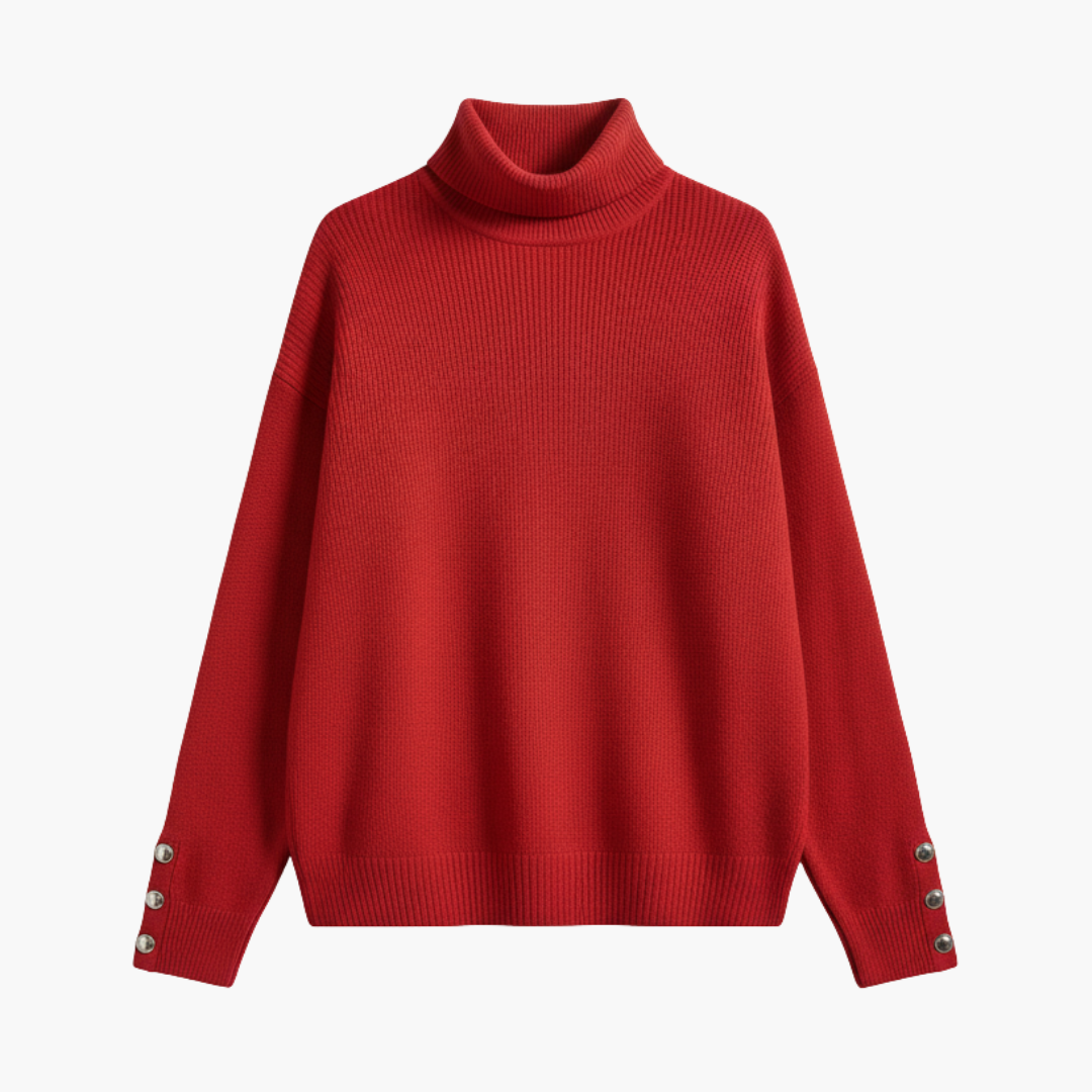 Ladies' Crew Neck Pullover Sweater with Button Details - Vossary