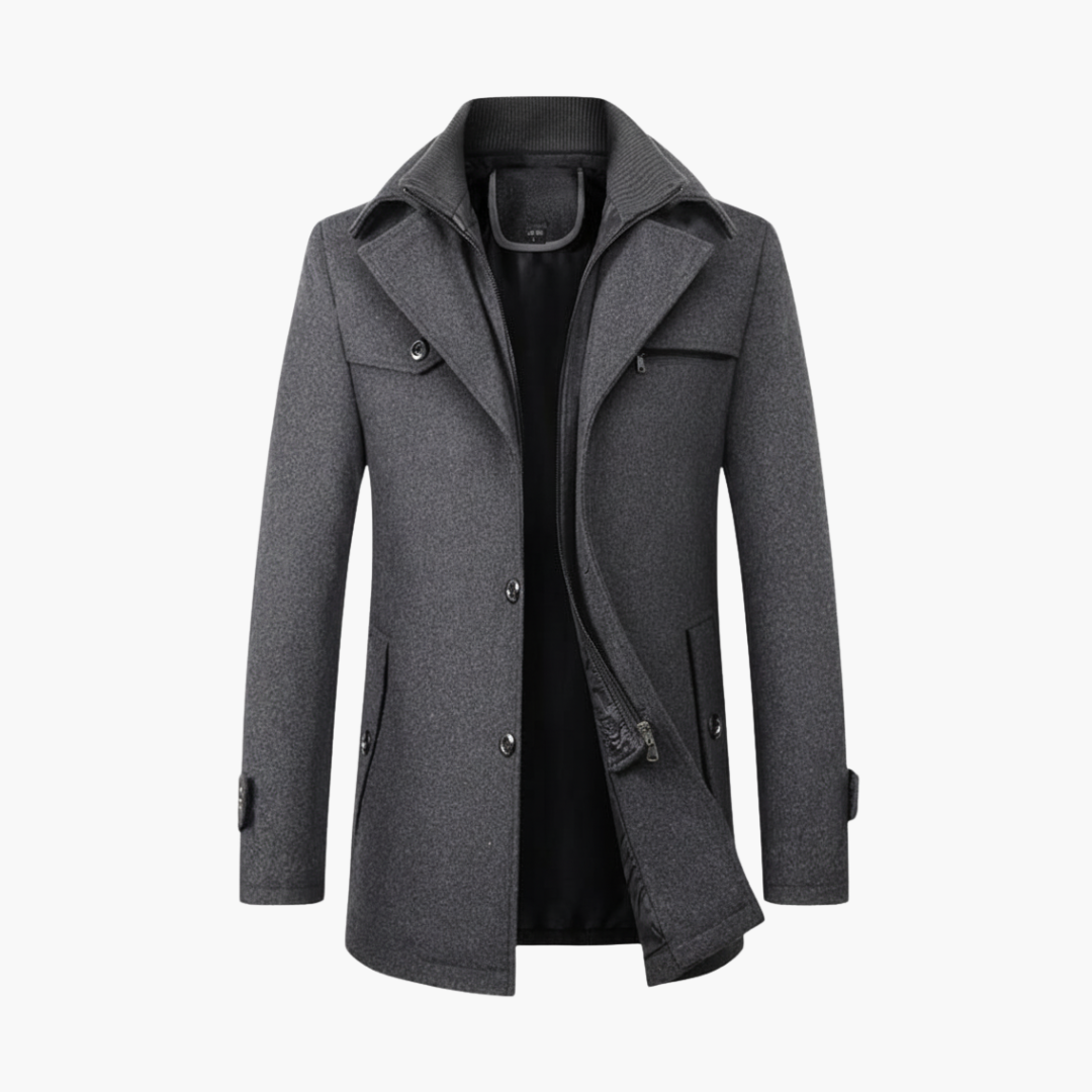 Men's Classic Knee Length Overcoat with Button Front - Vossary