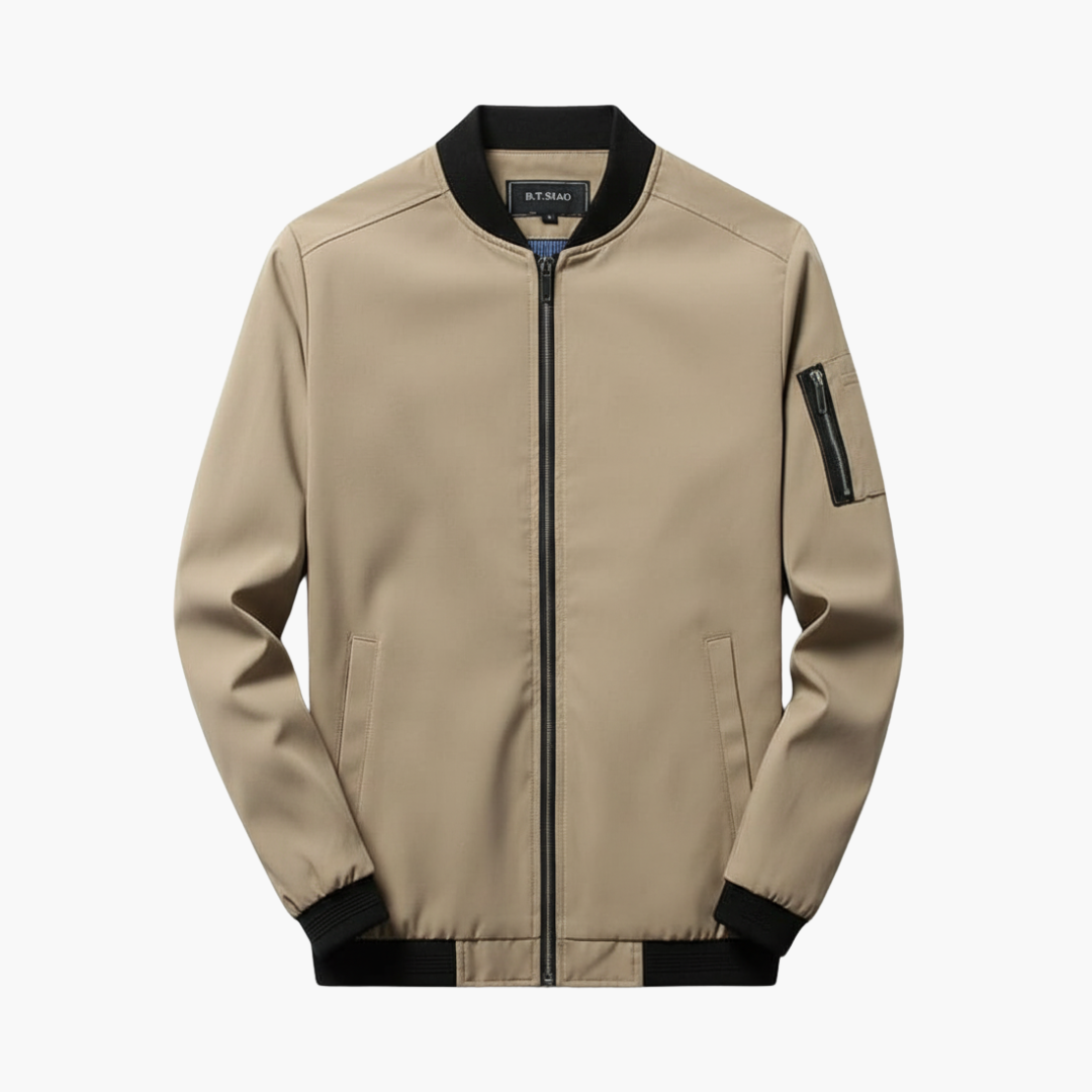 Men's Zip Up Bomber Jacket with Ribbed Cuffs - Vossary