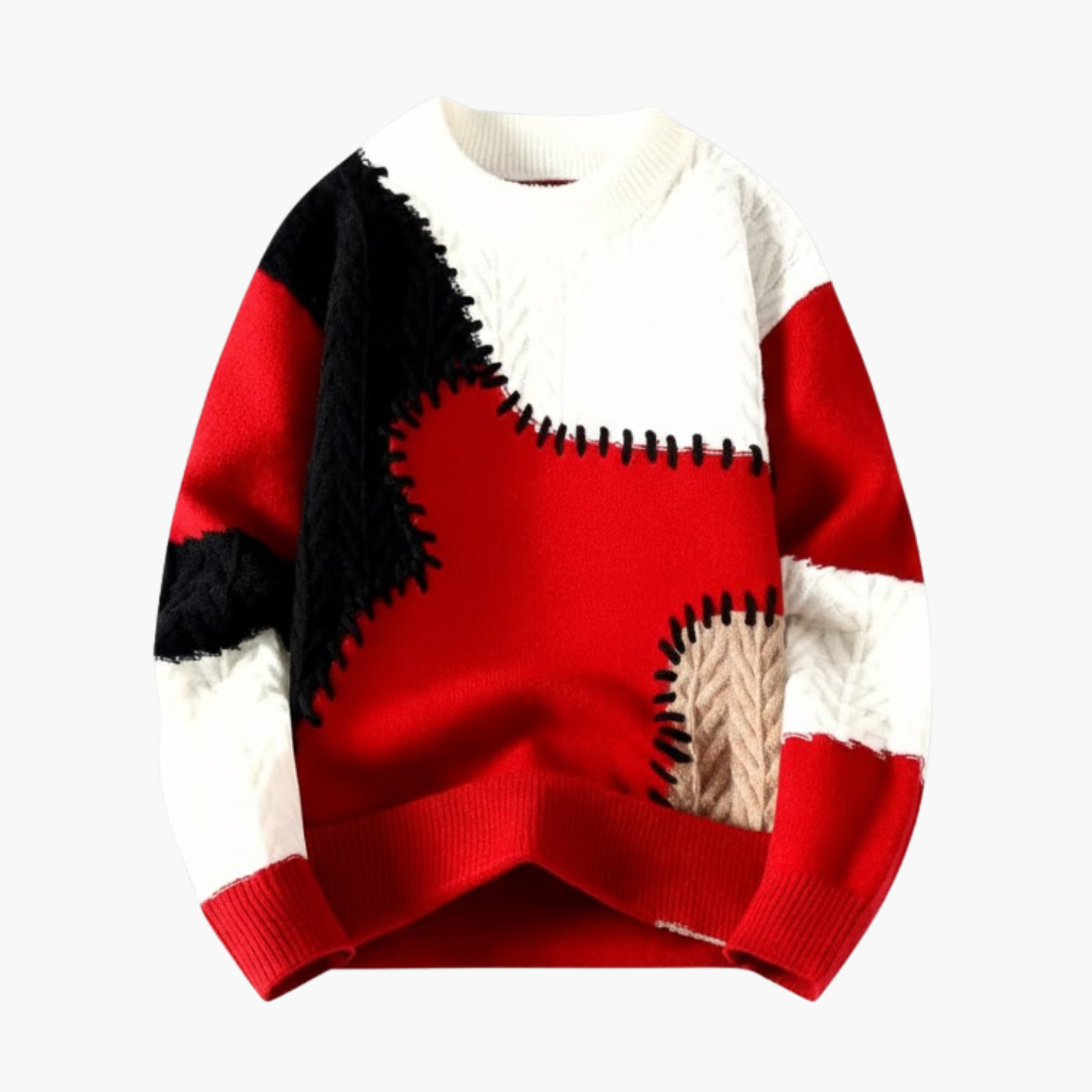 Colorful Textured Crew Neck Knit Sweater - Vossary