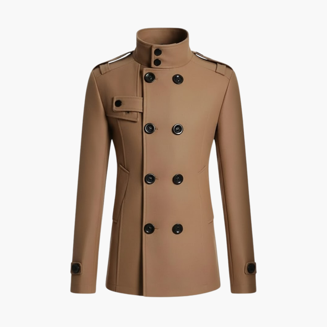 Classic Mens Pea Coat with Epaulets - Vossary