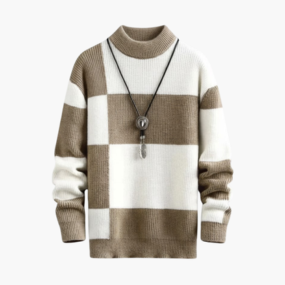 Classic Crew Neck Geometric Knit Sweater - Vossary