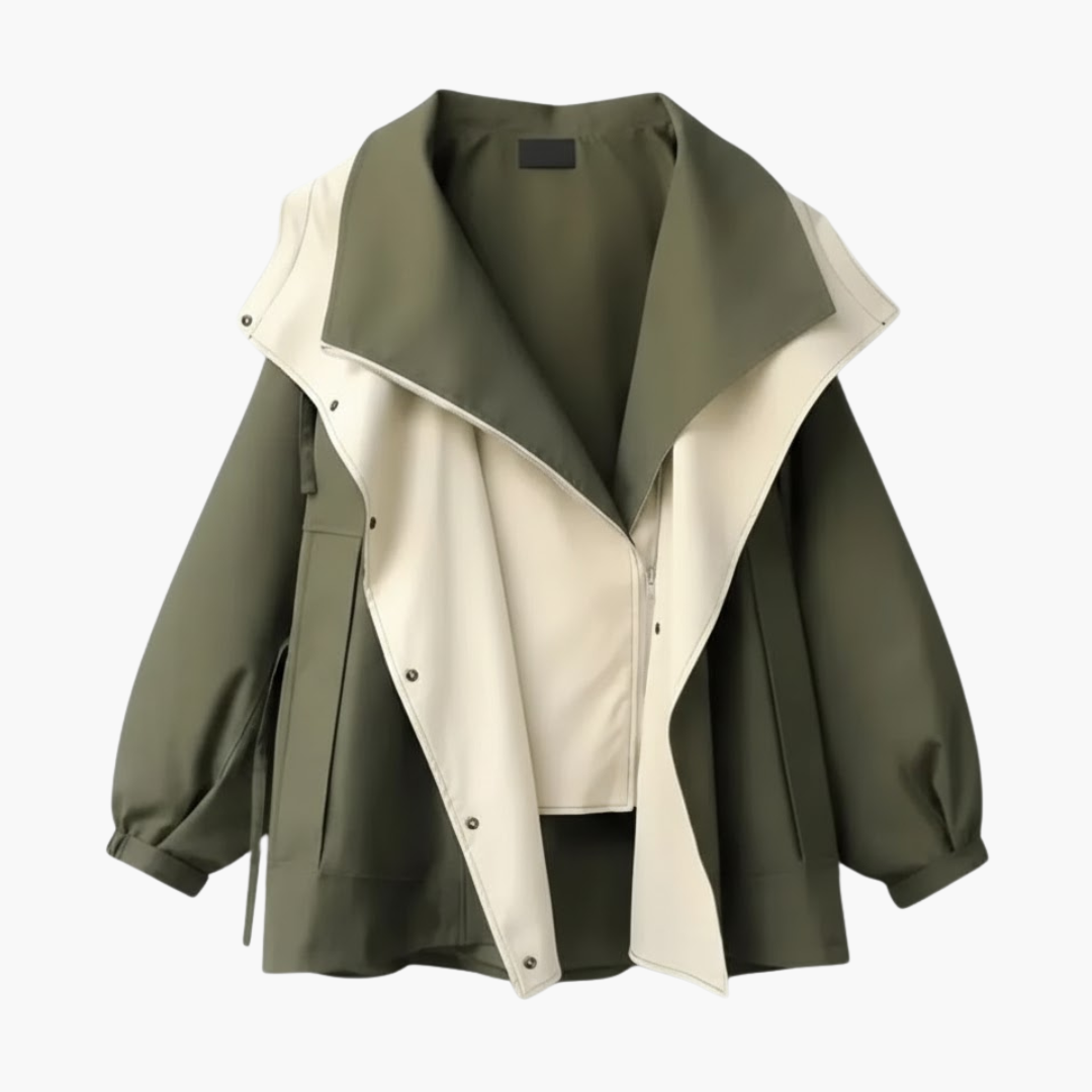 Ladies Double Breasted Coat with Snap Front Closure - Vossary