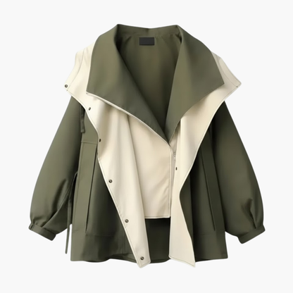 Ladies Double Breasted Coat with Snap Front Closure - Vossary