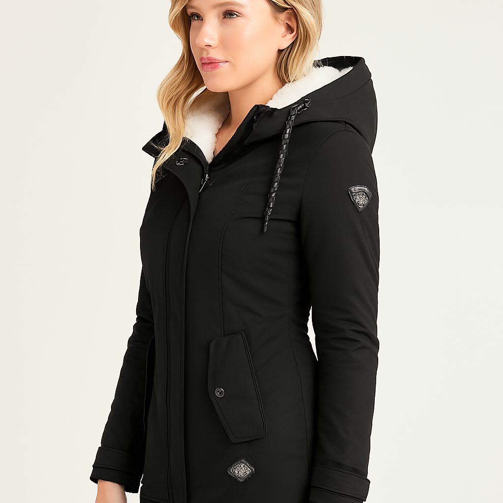 Ladies' Fit Warm Parka Coat with Hood and Stretch Waist - EasyApparels