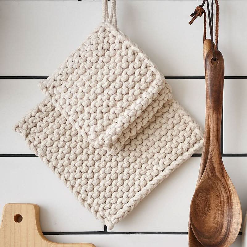 Thick Knitted Oven Mitt With Hang Loop - EasyApparels