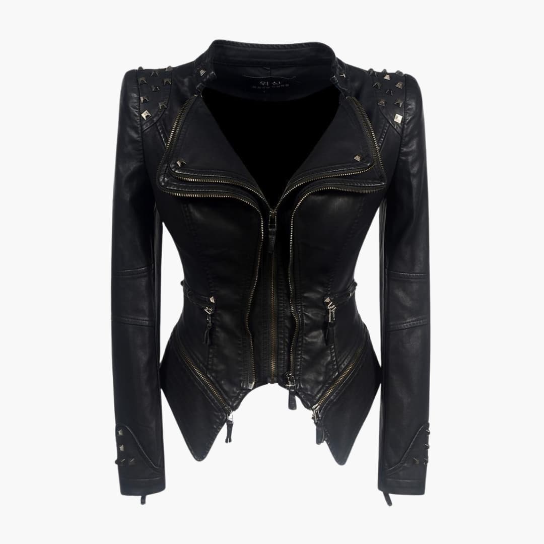 Edgy Women's Leather Jacket with Metal Studs - Vossary