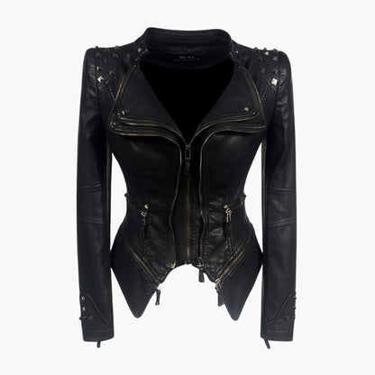 Edgy Women's Leather Jacket with Metal Studs - Vossary