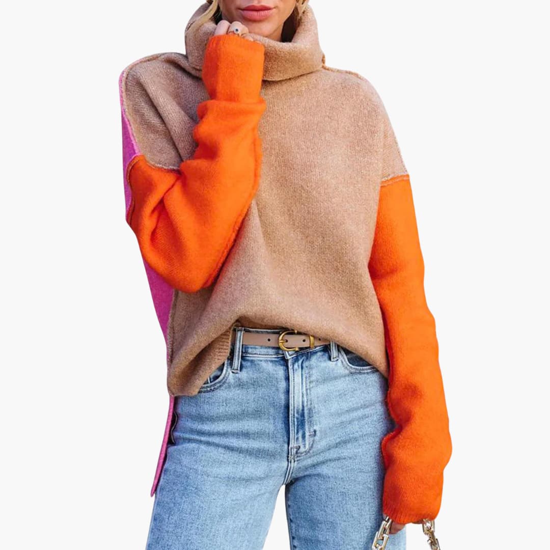 Women's Multicolor Crew Neck Knit Sweater - Vossary