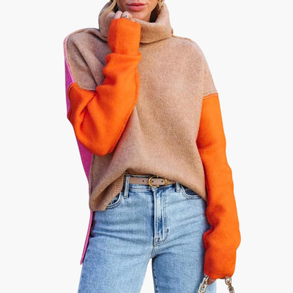 Women's Multicolor Crew Neck Knit Sweater - Vossary