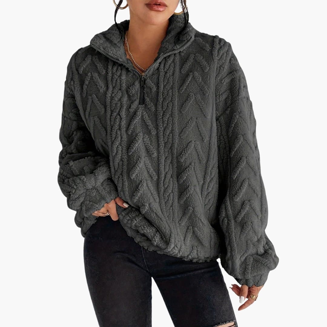 Soft Women's Cable Knit Fleece Sweater - Vossary
