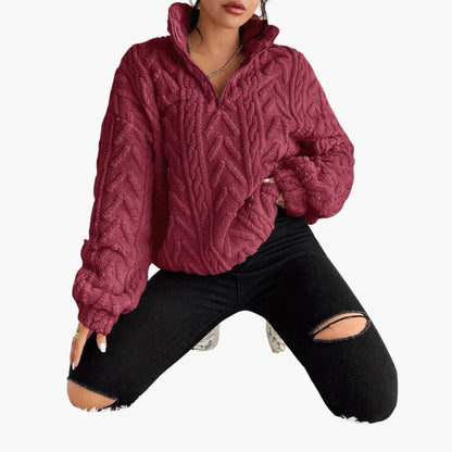 Soft Women's Cable Knit Fleece Sweater
