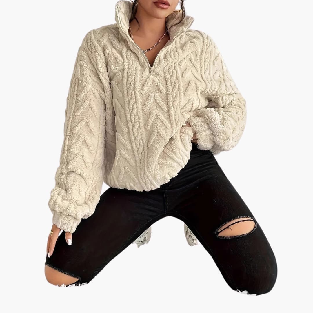 Soft Women's Cable Knit Fleece Sweater