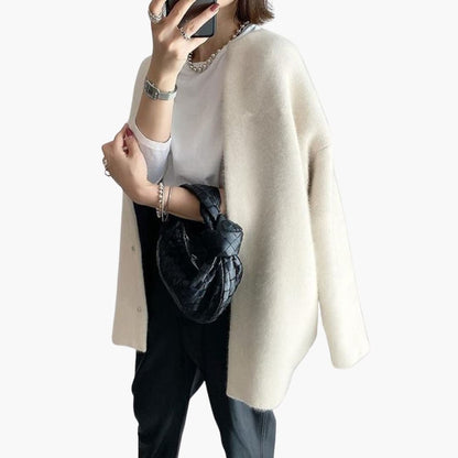 Ladies Open Front Snap Button Sweater