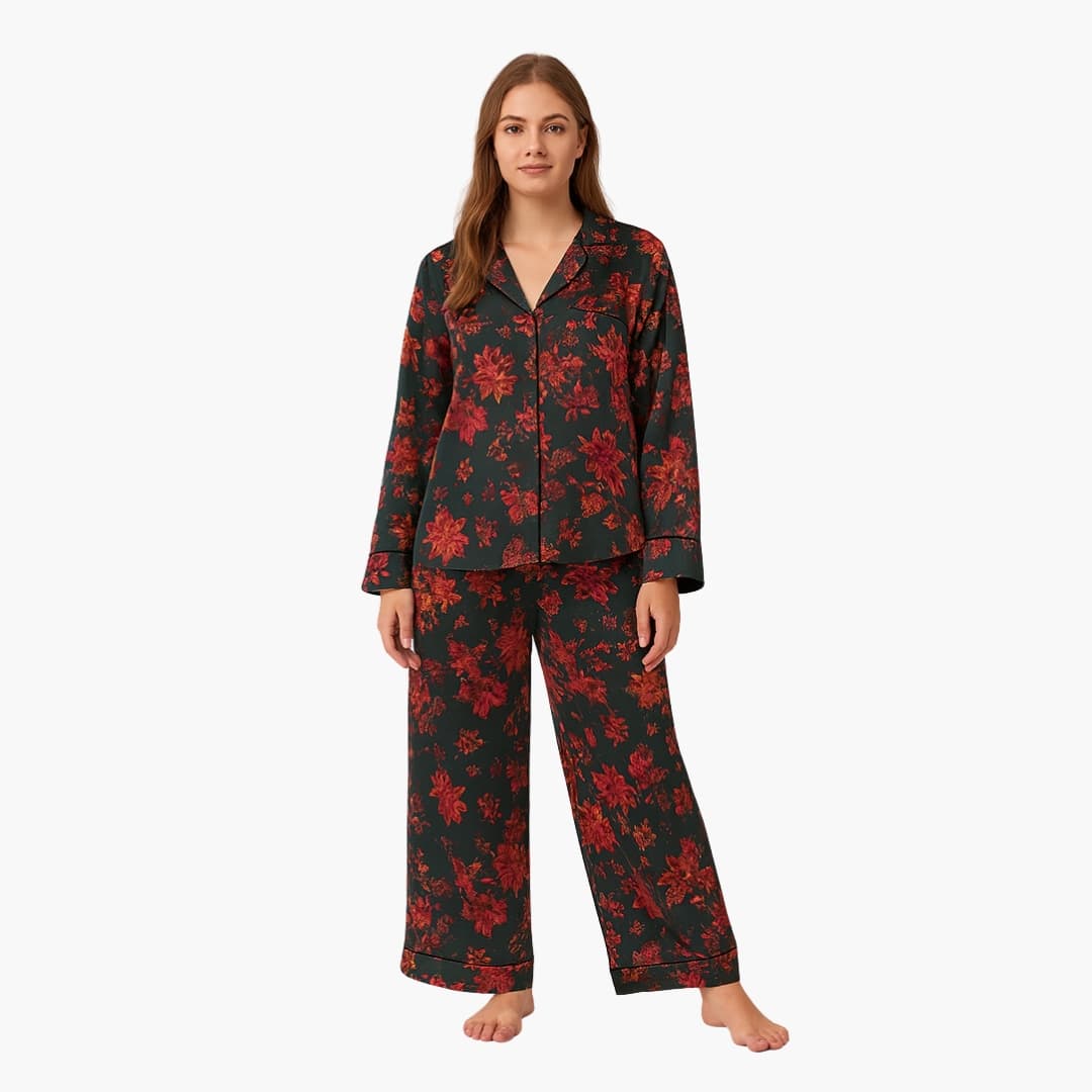 Ladies Sleepwear Floral Pajama Set Top and Bottom