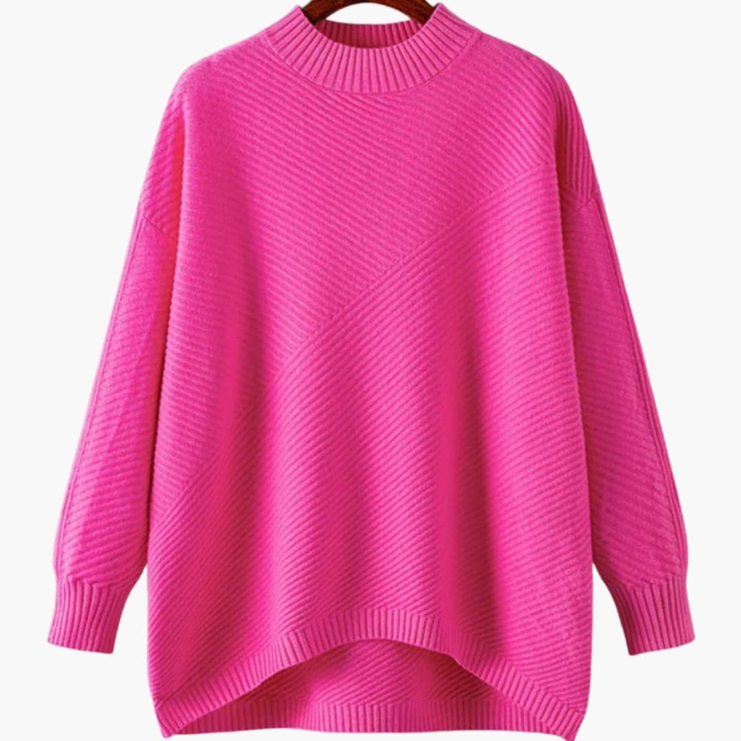 Soft Women's Crew Neck Ribbed Knit Sweater