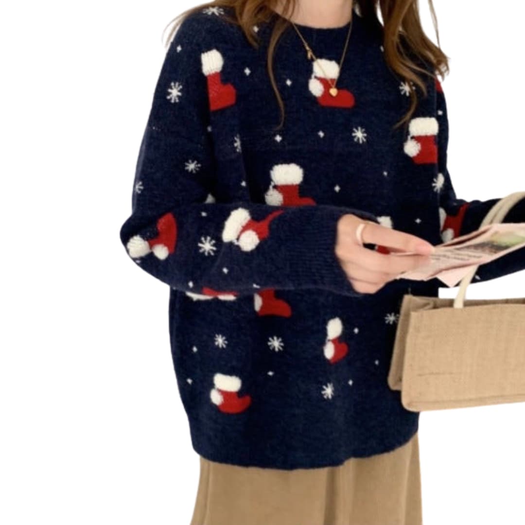 Soft Women's Crew Neck Wave Knit Sweater