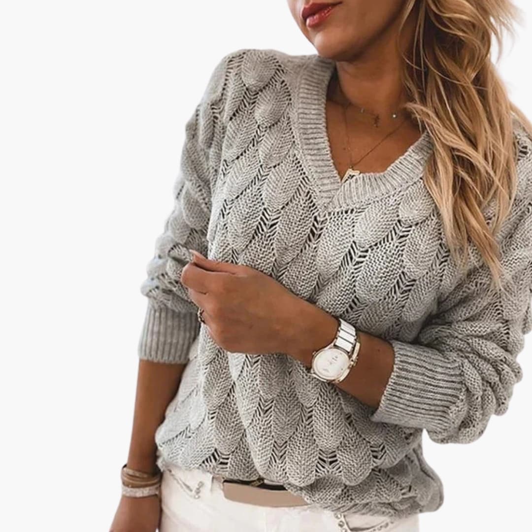 Soft V-Neck Ribbed Knit Women's Sweater - Vossary