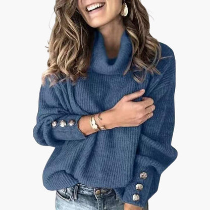 Feminine Crew Neck Button Sleeve Sweater