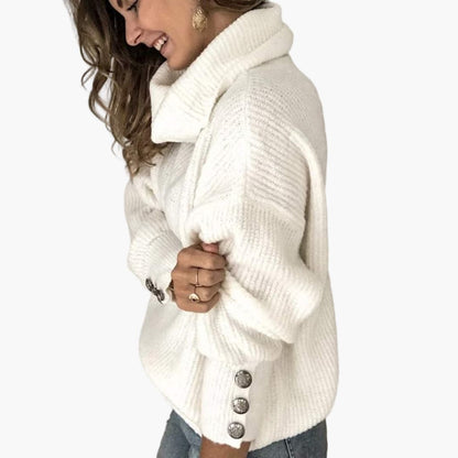 Feminine Crew Neck Button Sleeve Sweater