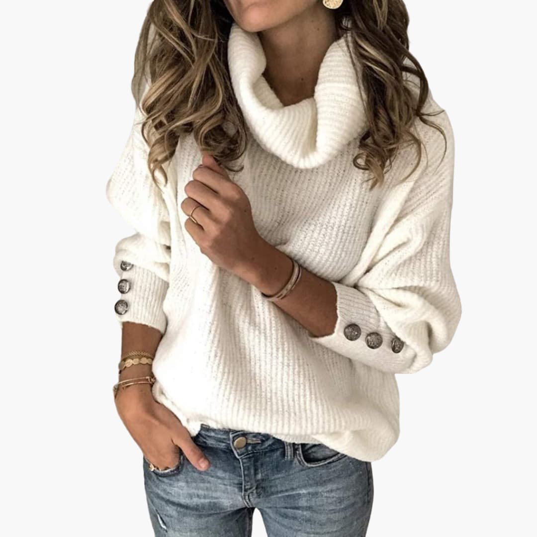 Feminine Crew Neck Button Sleeve Sweater