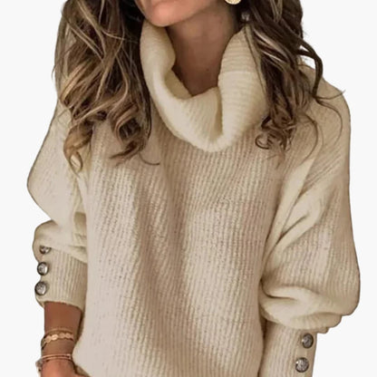 Feminine Crew Neck Button Sleeve Sweater